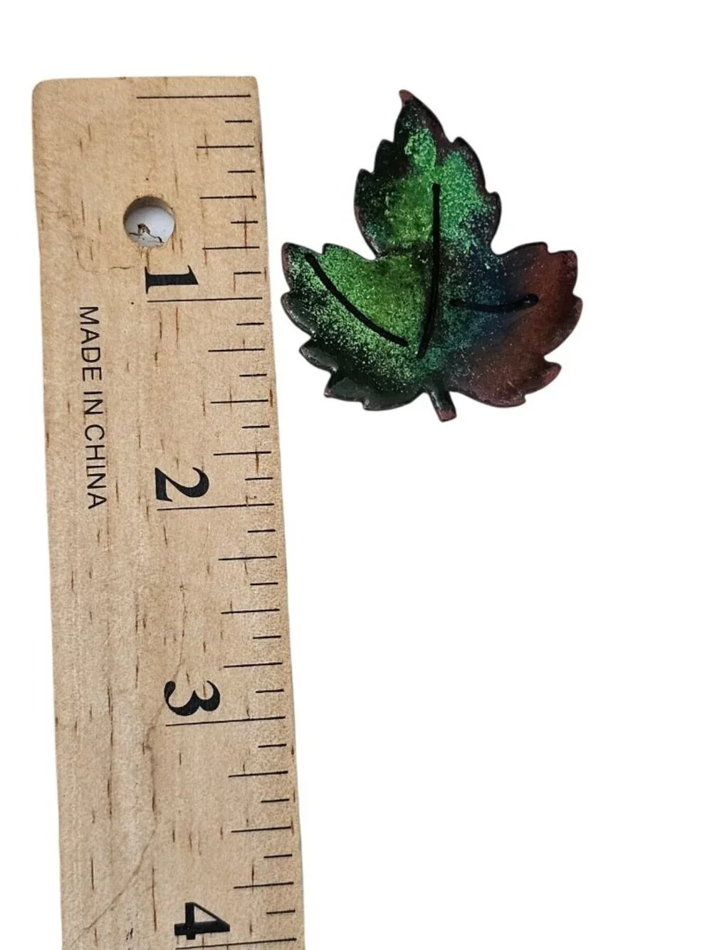 Vintage Enamel Copper Maple Leaf Brooch Pin Green Brown Handcrafted Art Jewelry